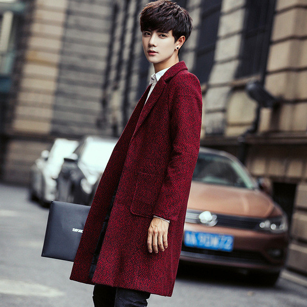 Μοντέρνο ανδρικό μακρύ παλτό με κουμπιά και τσέπες σε δύο χρώματα