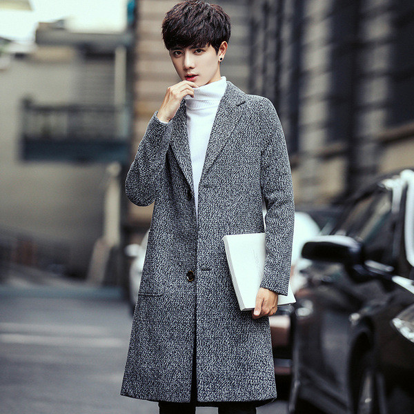 Μοντέρνο ανδρικό μακρύ παλτό με κουμπιά και τσέπες σε δύο χρώματα