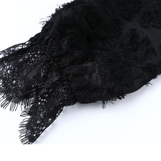 Modern női blúz fekete színben, gyöngyökkel és O-nyakkal