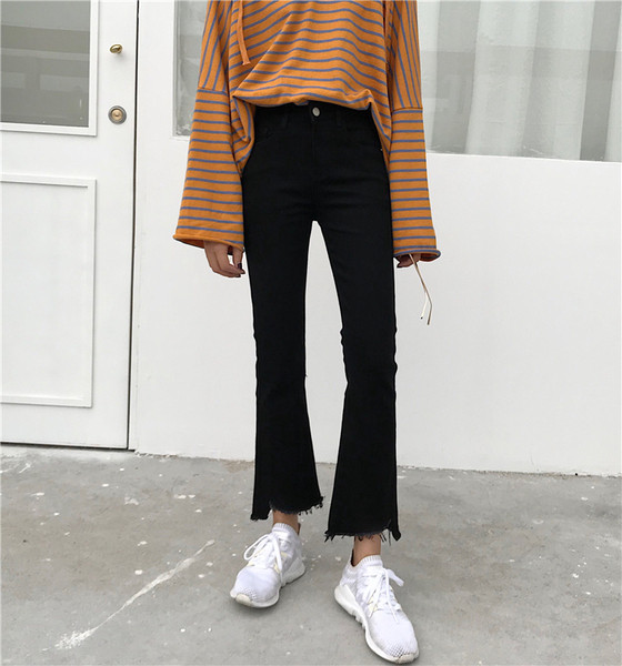 Fekete színű női farmer, magas derékkal