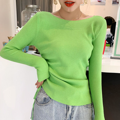 Μοντέρνο  γυναικείο πουλόβερ με στρογγυλό λαιμόκοψη και μακρύ μανίκι σε διάφορα χρώματα