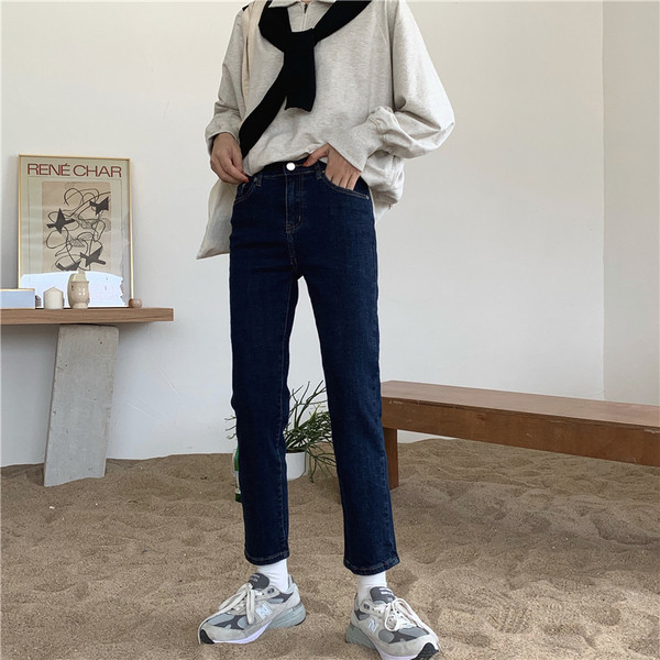 Női alkalmi farmer, kék egyenes modellben