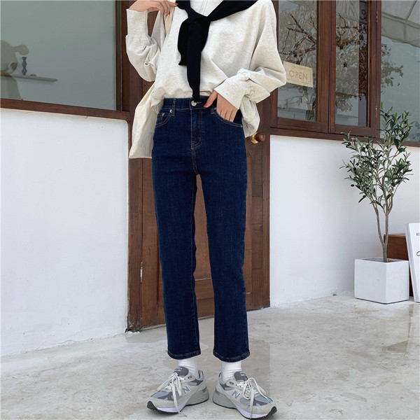 Női alkalmi farmer, kék egyenes modellben