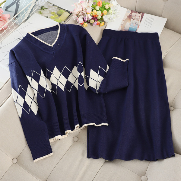 Alkalmi női vékony kötéskészlet kék és barna színekben