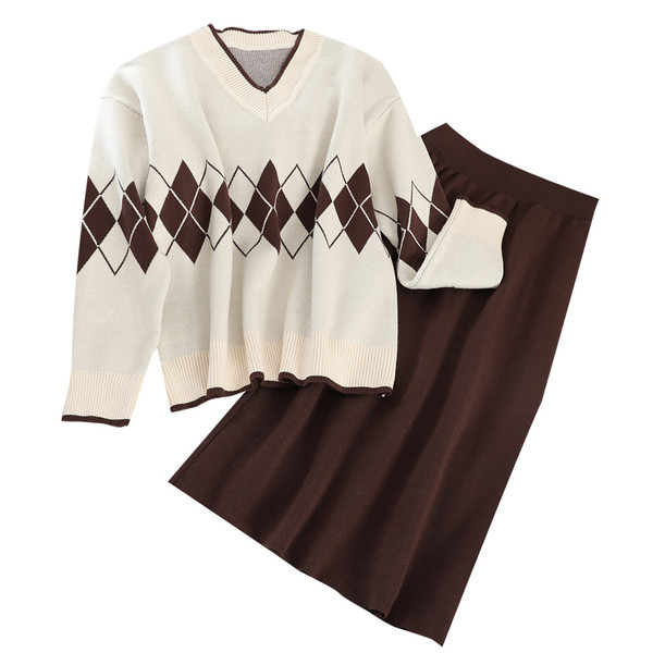 Alkalmi női vékony kötéskészlet kék és barna színekben