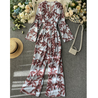 Modern női jumpsuit mintás és spitz nyakkivágással több színben