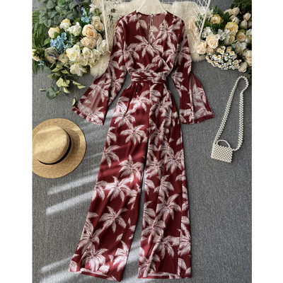 Modern női jumpsuit mintás és spitz nyakkivágással több színben