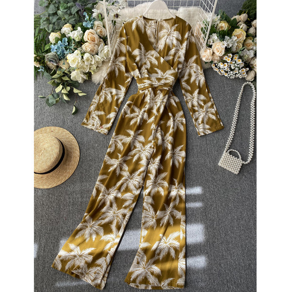 Modern női jumpsuit mintás és spitz nyakkivágással több színben