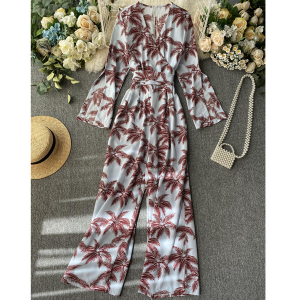 Modern női jumpsuit mintás és spitz nyakkivágással több színben