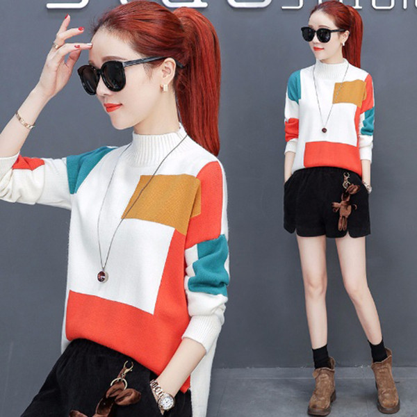 Pulover de damă colorat cu guler semi-înalt