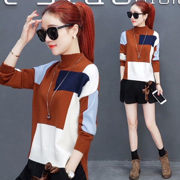 Pulover de damă colorat cu guler semi-înalt