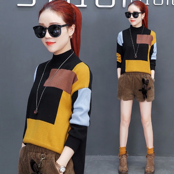 Pulover de damă colorat cu guler semi-înalt