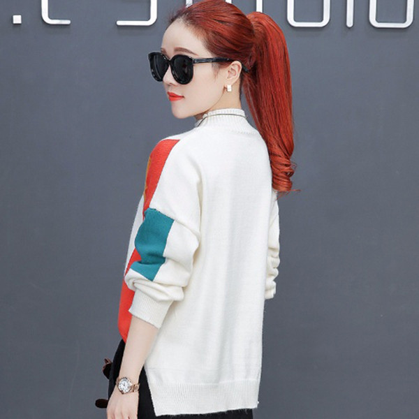 Pulover de damă colorat cu guler semi-înalt