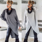 Κομψό γυναικείο μπλουζοφόρεμα ασύμμετρο μοτίβο σε δύο χρώματα