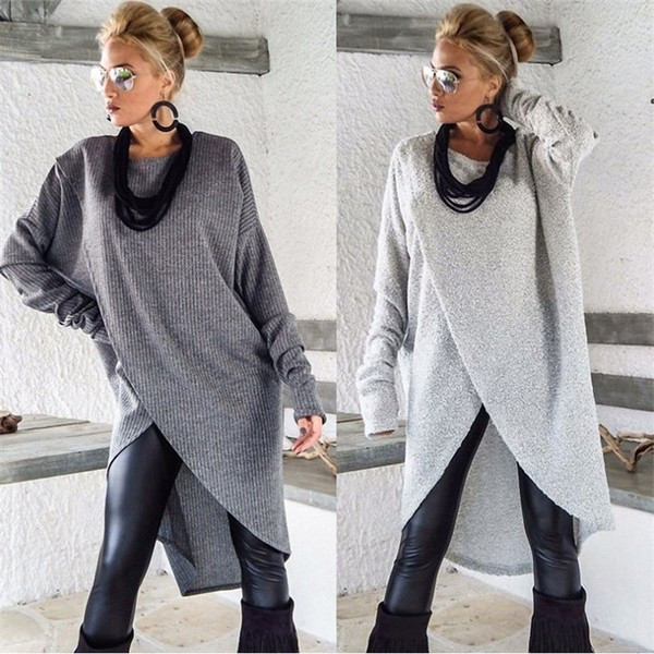 Κομψό γυναικείο μπλουζοφόρεμα ασύμμετρο μοτίβο σε δύο χρώματα