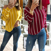 Csíkos női blúz sárga és piros színben