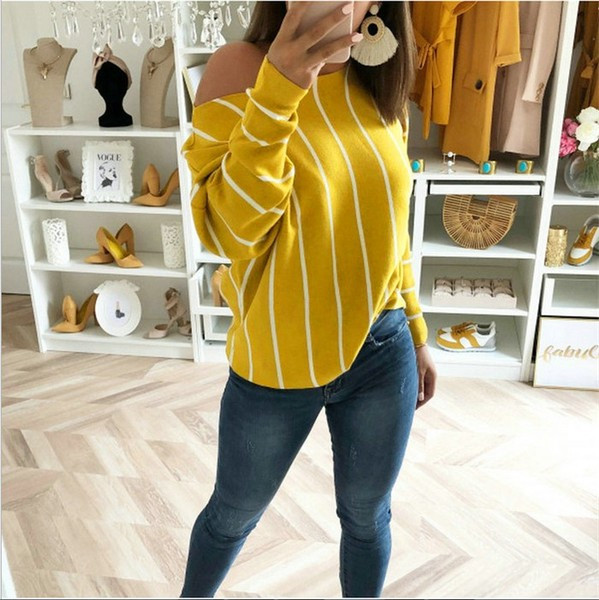 Csíkos női blúz sárga és piros színben