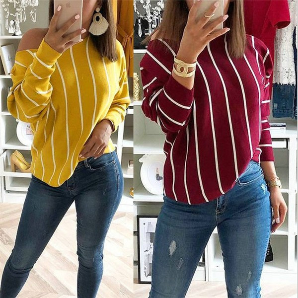Csíkos női blúz sárga és piros színben