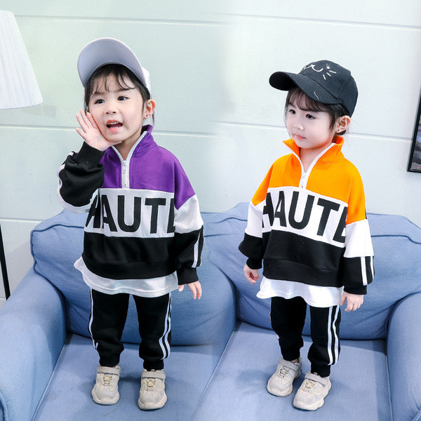 Μοντέρνο παιδικό σετ μπλούζα με Applique + παντελόνι σε δύο χρώματα