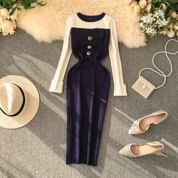 Alkalmi női ruha fém elemekkel, hosszú ujjú több színben