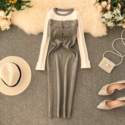 Alkalmi női ruha fém elemekkel, hosszú ujjú több színben