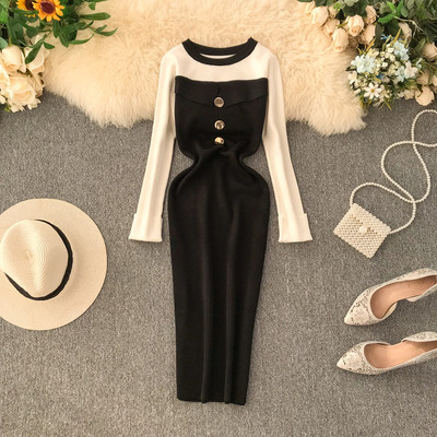 Alkalmi női ruha fém elemekkel, hosszú ujjú több színben