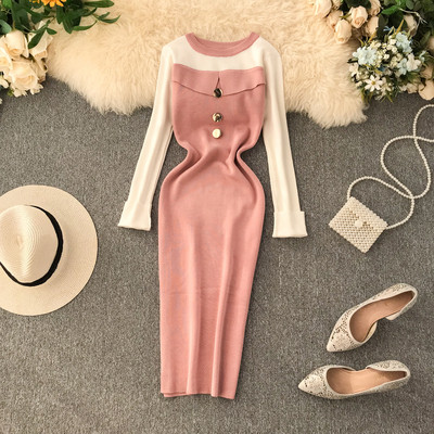 Alkalmi női ruha fém elemekkel, hosszú ujjú több színben