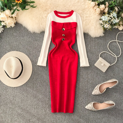 Alkalmi női ruha fém elemekkel, hosszú ujjú több színben