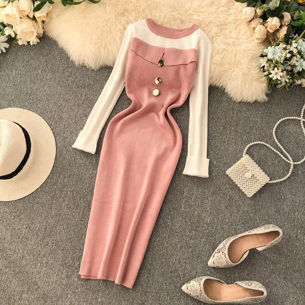 Alkalmi női ruha fém elemekkel, hosszú ujjú több színben