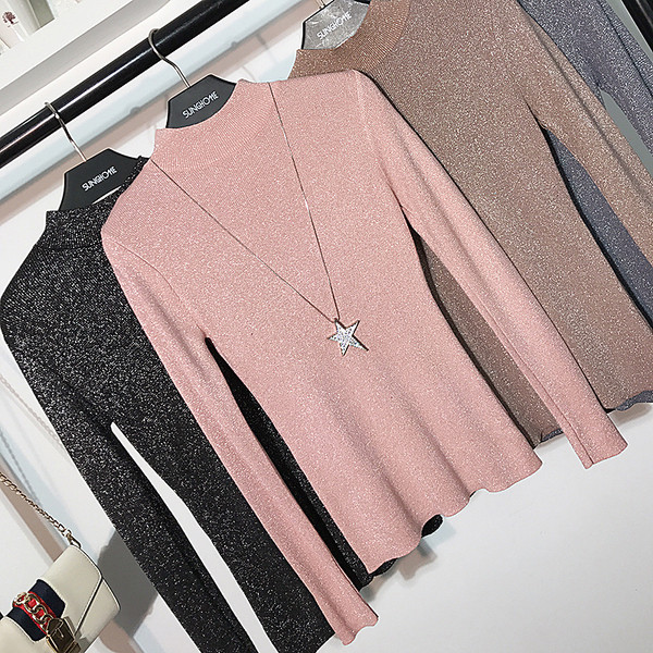 Bluză de damă modernă cu particule strălucitoare în gri, negru, roz și maro