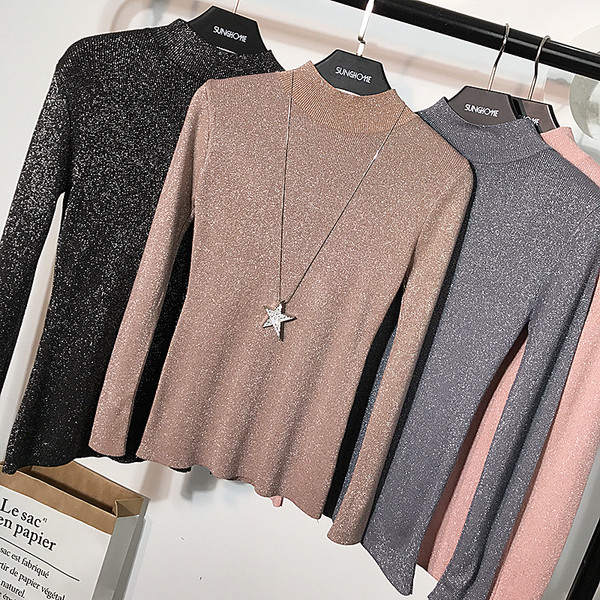 Bluză de damă modernă cu particule strălucitoare în gri, negru, roz și maro