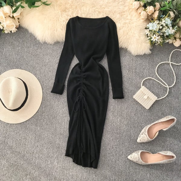 Rochie de dama cu decolteu rotund si cravate in patru culori