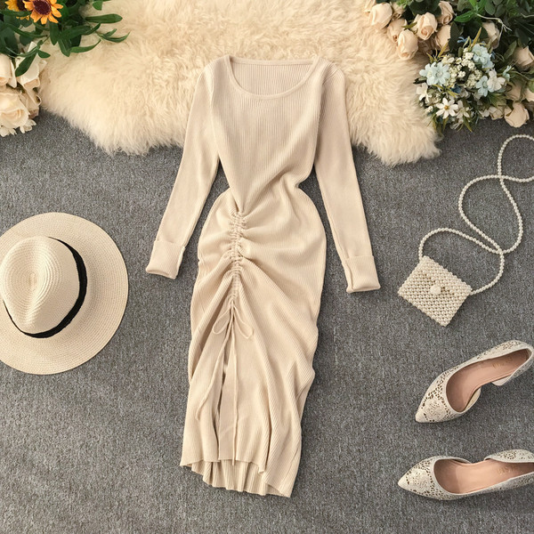 Rochie de dama cu decolteu rotund si cravate in patru culori