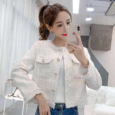 Дамско стилно късо палто в два цвята с копчета и джобове