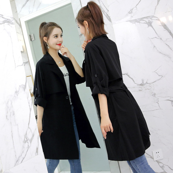 Актуално дамско тънко палто в три цвята - дълъг модел