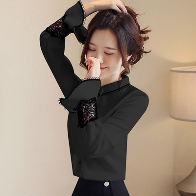 Cămașă de damă actuală în trei culori cu dantelă și mâneci lotus