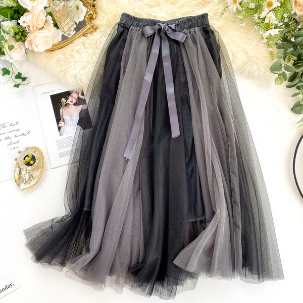 Modern női szoknya tüllel és szalaggal, négy színben