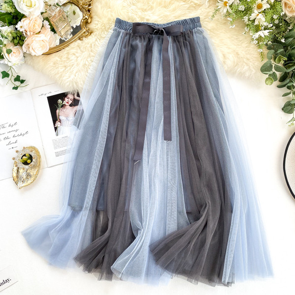 Modern női szoknya tüllel és szalaggal, négy színben
