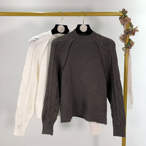 Női alkalmi pulóver fehér és szürke színben