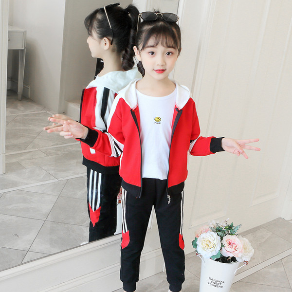 Set sport pentru copii pentru fete in doua parti in rosu si roz