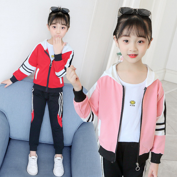 Set sport pentru copii pentru fete in doua parti in rosu si roz