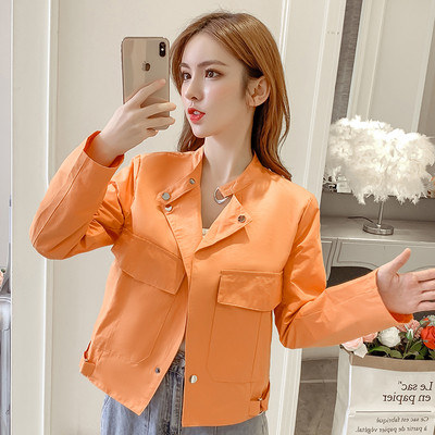 Γυναικέιο casual short jacket σε λευκό και πορτοκαλί χρώμα