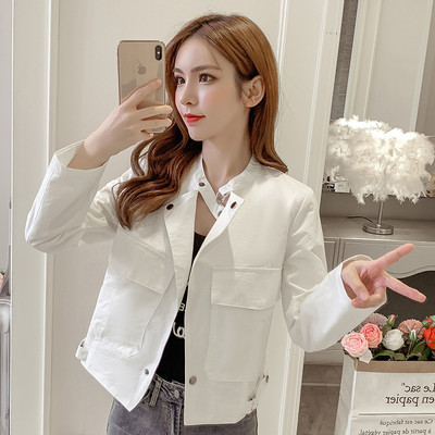 Γυναικέιο casual short jacket σε λευκό και πορτοκαλί χρώμα