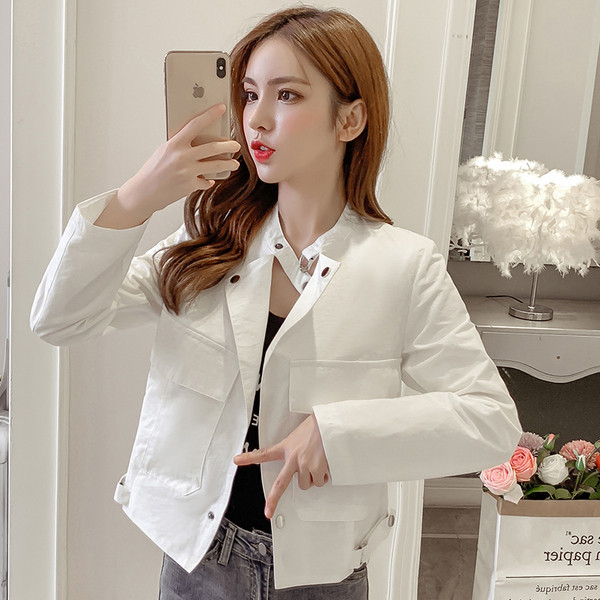 Jachetă scurtă casual de damă în alb și portocaliu