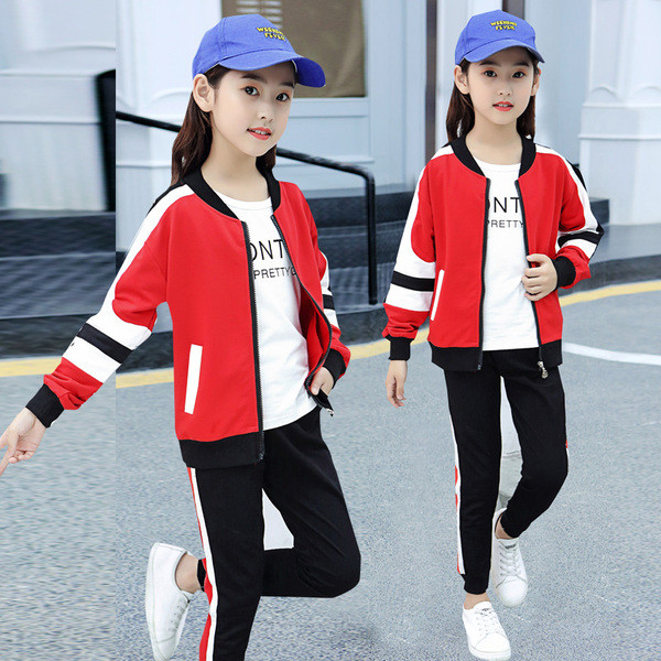 Gyerek sportkészlet lányoknak kétrészes pulóver + nadrág rózsaszín, zöld és piros színben