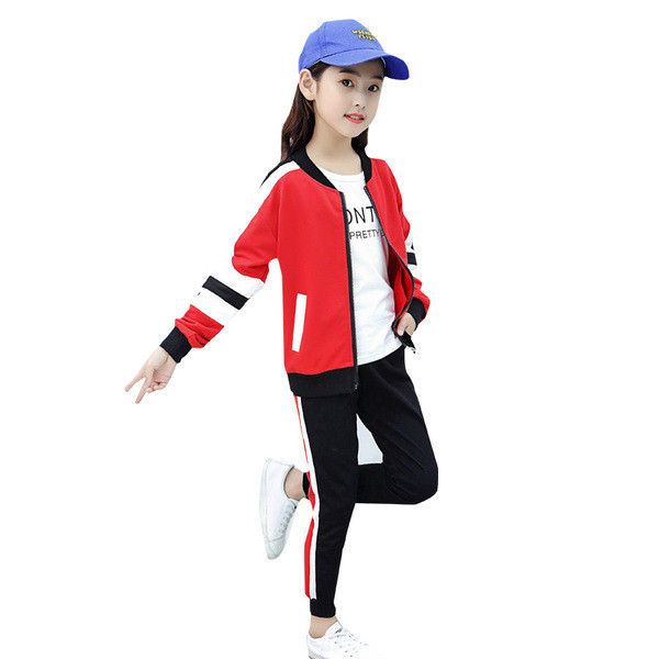 Gyerek sportkészlet lányoknak kétrészes pulóver + nadrág rózsaszín, zöld és piros színben