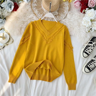Pulover de dama modern cu decolteu spitz in diferite culori