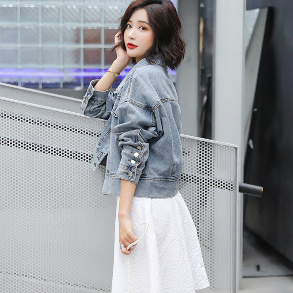 Női farmer rövid kabát kék színben