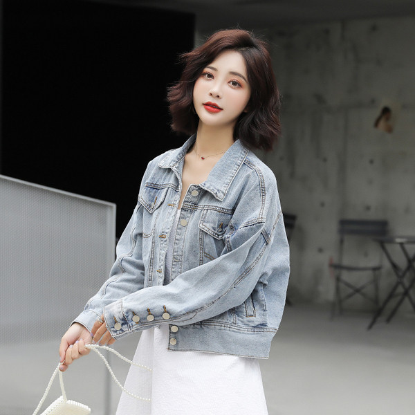 Női farmer rövid kabát kék színben