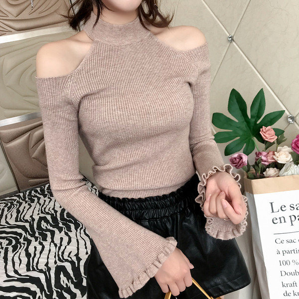 Modern női blúz csupasz váll és vágott ujjakkal több színben